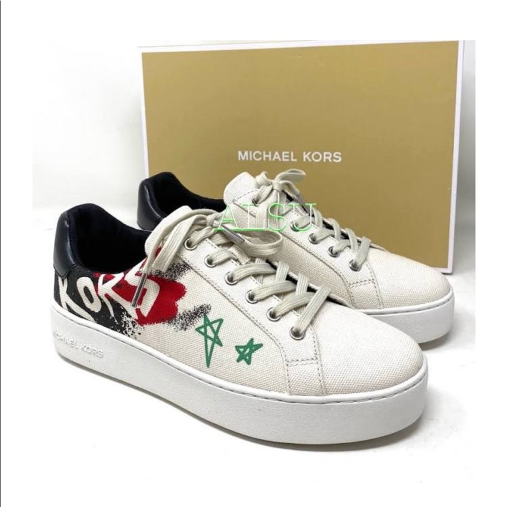 MICHAEL KORS Poppy Lace up Heavy Canvas Cream 6.5. - Picture 2 of 7